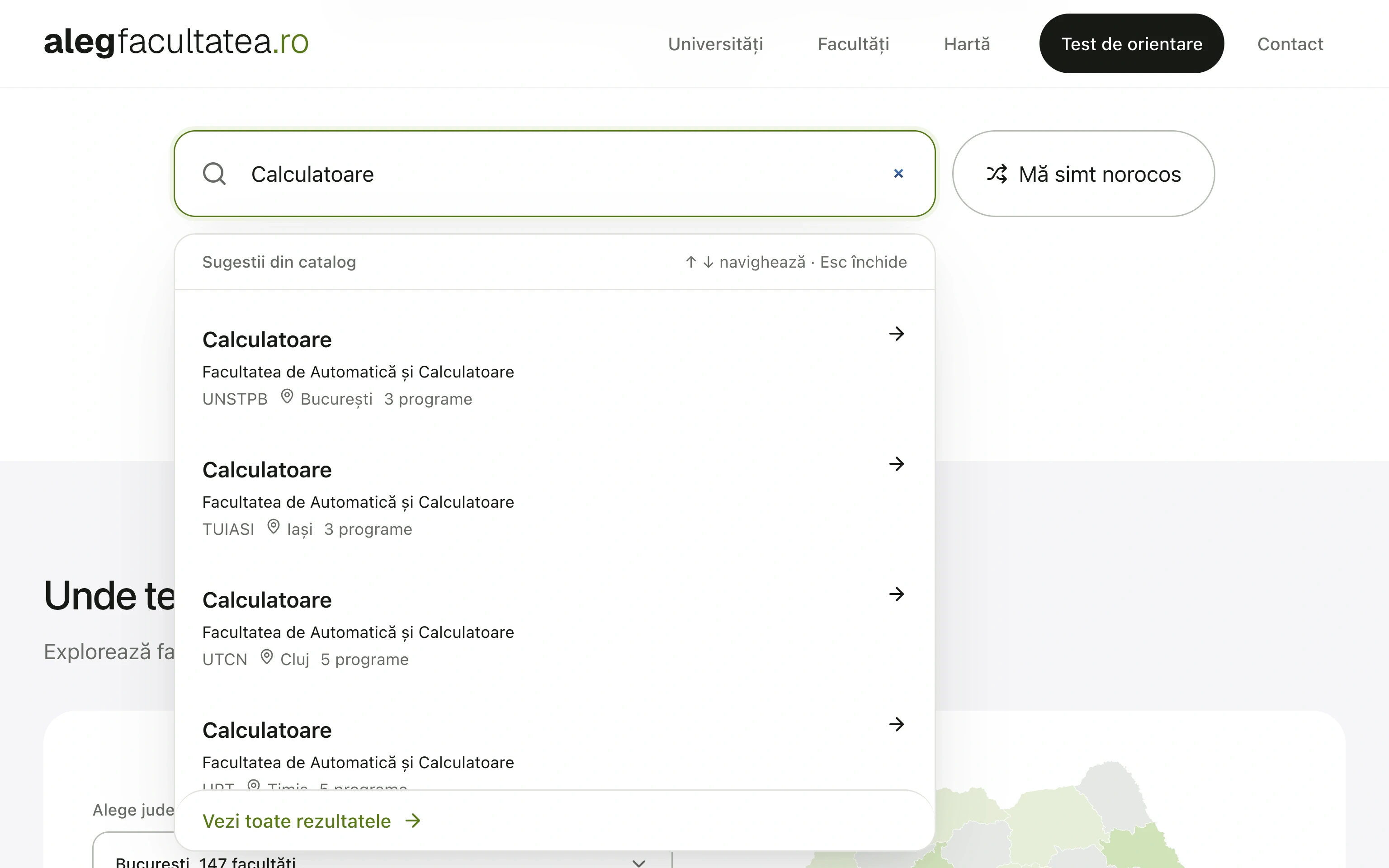 Căutarea instant pentru „Calculatoare” în AlegFacultatea.ro
